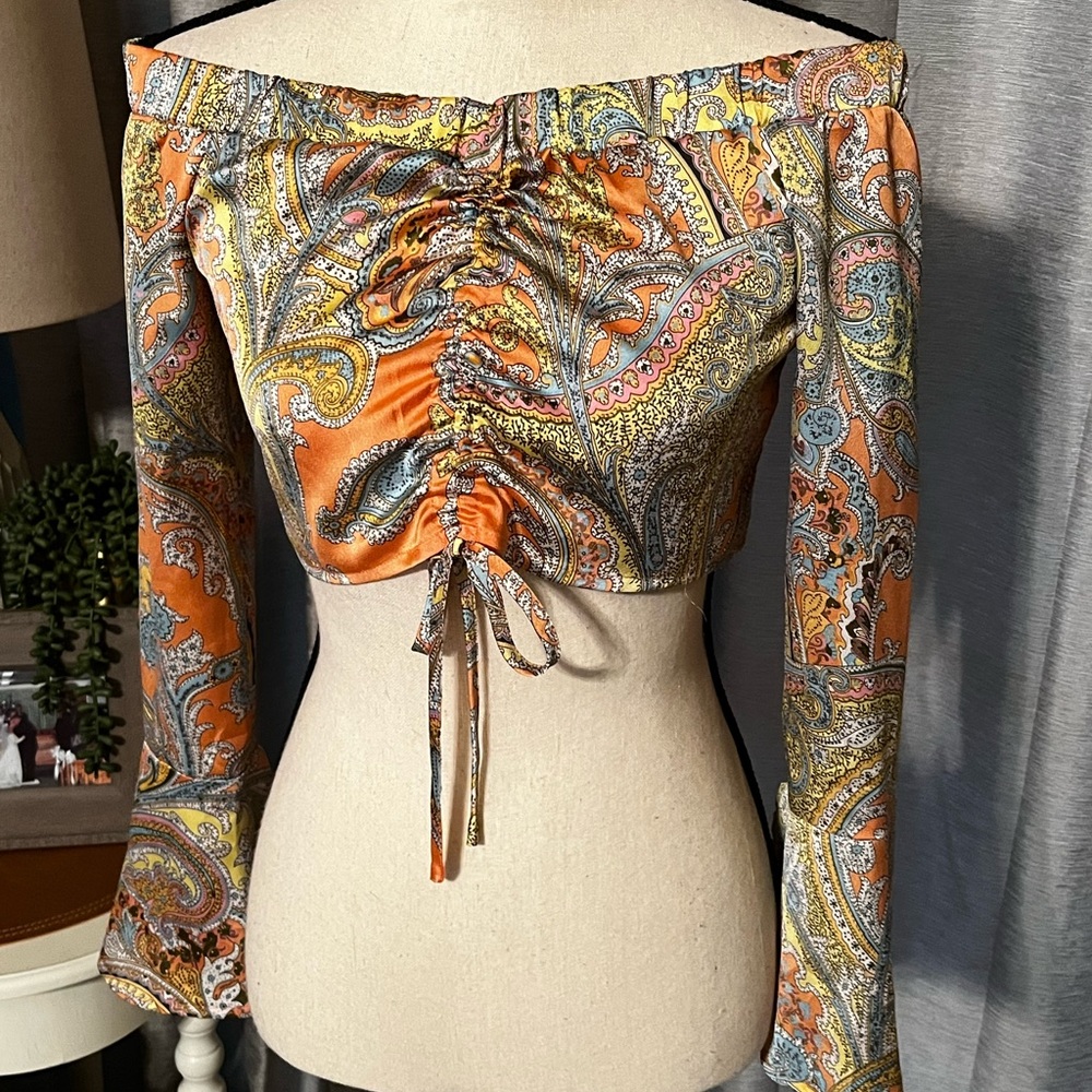 Nasty Gal The Price You‎ Paisley Womens Size 6 Multicolored Long Sleeve Crop Top